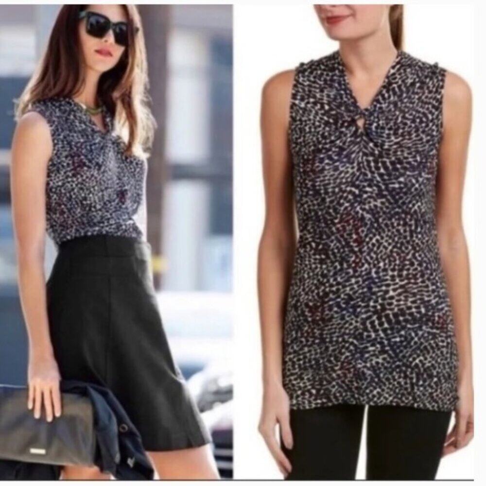 CAbi Watercolor Dot Top Knotted Tee Dark Artsy Casual Office Fall Rayon Large